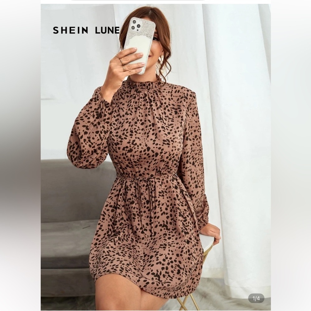 Leopard Print Long Sleeve Dress